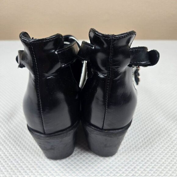 TopShop Black White Leather Heeled Shoes Double Buckles Womens Size 7 - Picture 6 of 12